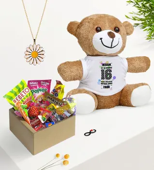 

Personalized happy birthday Nostalgic Lezzetler Plush Teddy Bear Daisy Necklace Gift Seti-5