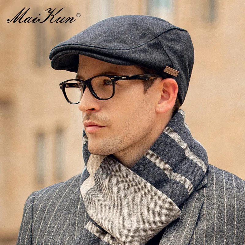 

Maikun Autumn And Winter England Vintage Wool Forward Hat Foe Men Thick Woolen Beret Men's Cap