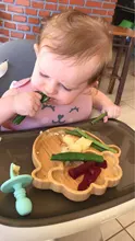 1 Conjunto de alimentación de bebé comida placas placa de bambú ovejas impermeable Tenedor de silicona cuchara BPA libre de vajilla de los niños vajilla