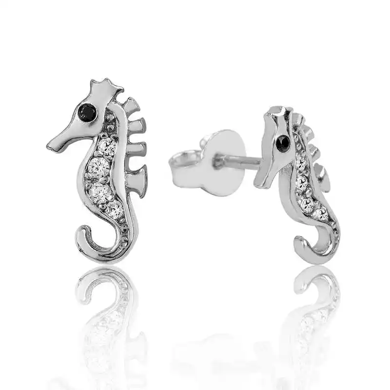 

Merve Silver Silver Seahorse Studded Earrings