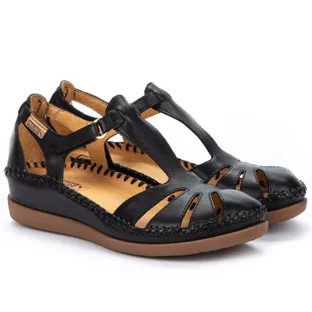 

Pikolinos leather sandal woman with wedge 3.5 cms color black closure with velcro