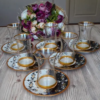 

12 Pcs Thin Waist Garden Turkish Tea Set