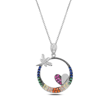 

Silver 925 Sterling Heart & Dragonfly Zircon Cubic Zirconia Necklace