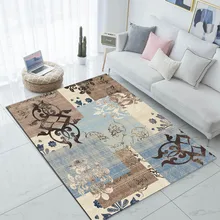 Синий, желтый, серый, винтажный, с геометрическим 3d принтом, нескользящий, из микрофибры, для гостиной, декоративный современный моющийся коврик, коврик