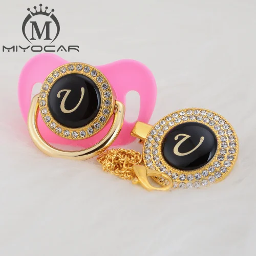MIYOCAR имя инициалы буквы U Элегантный Серебряный bling соска и пустышка Клип BPA бесплатно пустышка bling уникальный дизайн SGS пройти LU - Цвет: LU-3   6-18M