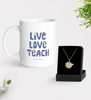 

Personalized Age Love Teach Mug And Daisy Necklace Gift Seti-1