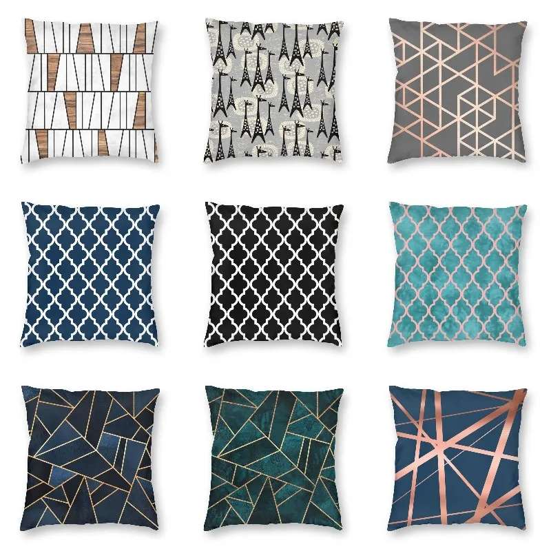 

Mid Century Modern Pattern Concrete And Wood Cushion Cover Sofa Decoration Geometric Lines Square Pillow Case 45x45