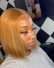Jengibre Bob corto pelucas de cabello humano Rubio transparente peluca con malla frontal 13*1 Remy peruano recto naranja malla con división frente pelucas de cabello