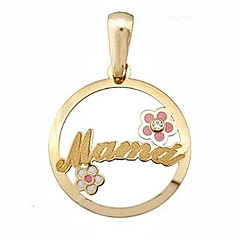 

18k gold pendant mother Round 18mm. Fence glazed flower cubic zirconia women