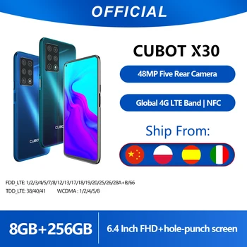 Перейти на Алиэкспресс и купить Cubot X30 смартфон 5 камер 48MP пять камер 32MP Фронтальная камера 6 + 128 ГБ/8 ГБ + 256 ГБ NFC 6,4 дюймFHD + Google Android 10 Глобальная Версия WIFI 2,4G/5G мобильные телефоны 4200...
