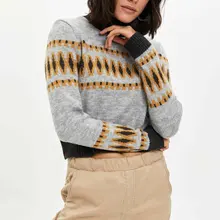 Дефакто Простой Модный пуловер с круглым вырезом в полоску с геометрическим узором короткие пуловеры женские повседневные свободные топы женские-L9463AZ19WN