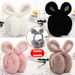 Rabbit ear earmuffs to keep warm, female ear wraps, earmuffs, ear caps, cute ear warmers, foldable and retractable in winter