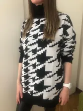 White Sweater Turtleneck Long Pullover Simplee Knitted Houndstooth Black Women Warm Fashion