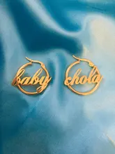 Par de pendientes con nombre personalizado, inoxidable de hip hop para mujer, placa con nombre grande personalizada, círculo hecho a mano, regalos para fiesta, 1 ud.