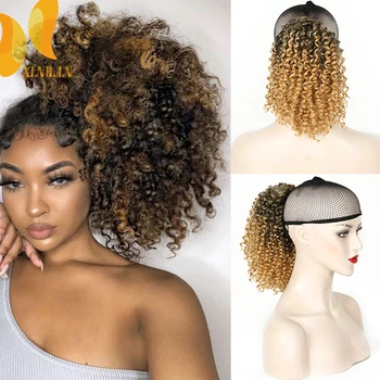 

XINRAN Kinky Curly Afro Hair Extension Drawstring Puff Ponytail Synthetic Clip in Pony Tail African American Hair Extensions