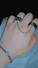 Korean Personality 2 Connecting Finger Ring Punk Stainless Steel Chain Finger Knuckle