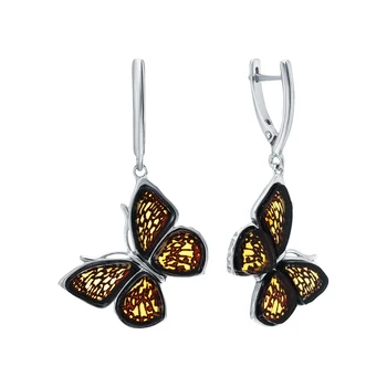 

Silver earrings with amber sunlight sample 925