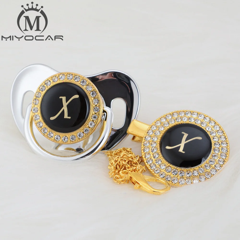MIYOCAR имя инициалы Письмо X Элегантный Серебряный bling соска и пустышка Клип BPA бесплатно пустышка bling уникальный дизайн SGS пройти LX
