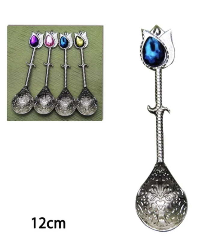 BLUE - Coffee Spoon Copper Turkish Tea Spoons Milk Espresso Tea Spoons Ice Cream Sugar Dessert Teaspoon Accessories MADE IN TURKEY Kitchen Accessories Wedding Decoration Hot Drinking Flatware 