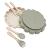 3pcs Baby Plate Spoon Fork Feeding Solid Food Children's Tableware Silicone Sucker Flower Shape Dishes Plates Dining Appliance 1