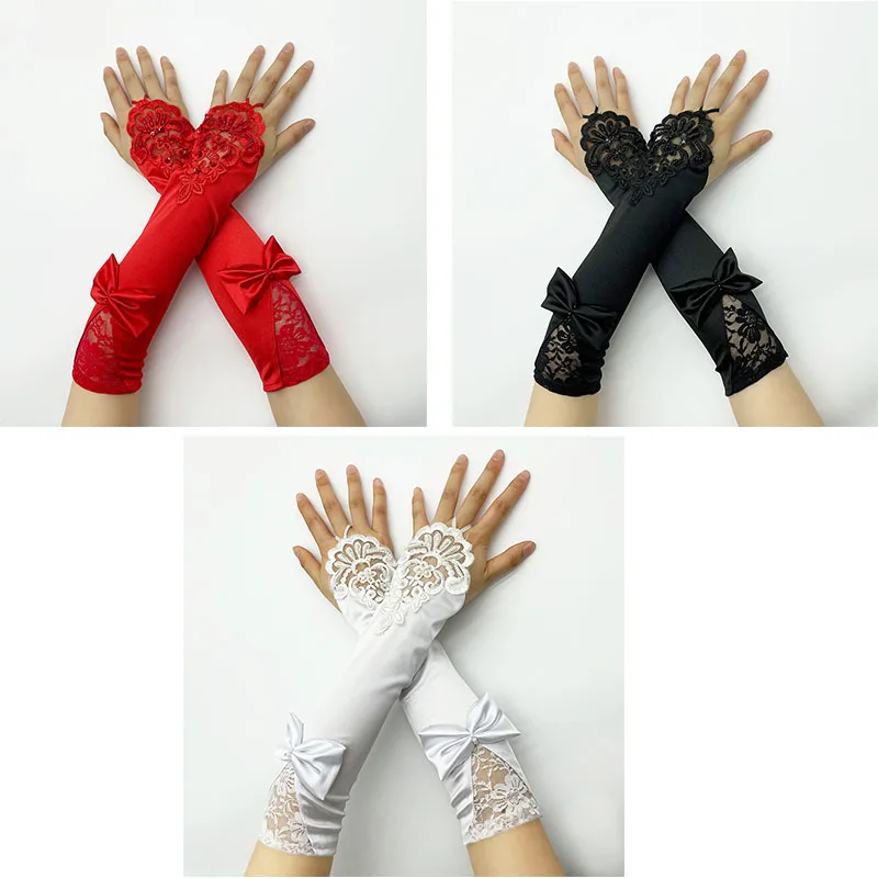 

3 Pairs Lace Gloves Black Fingerless Prom Party Sexy Accessories Flower Cosplay Formal Evening Exquisite Elastic Women Gloves