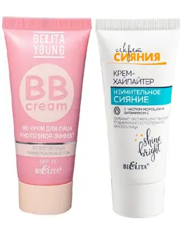 

A set of cosmetics (the secret of shining cream-highlighter, 30 ml) and (Belita young BB face cream, 30 ml) Belita