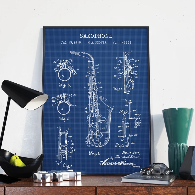 Saxophone Patent Canvas Painting Home Decor