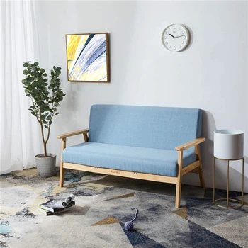 

Living Room Modern 2-Seater Loveseat Sofa Chair Wooden Armchair Sofa Designed for Seating 2 Persons Comfortable Seat Light Blue