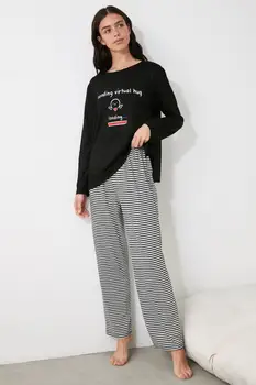 

Trendyol Striped Printed Knitted Pajamas Set THMAW21PT0692