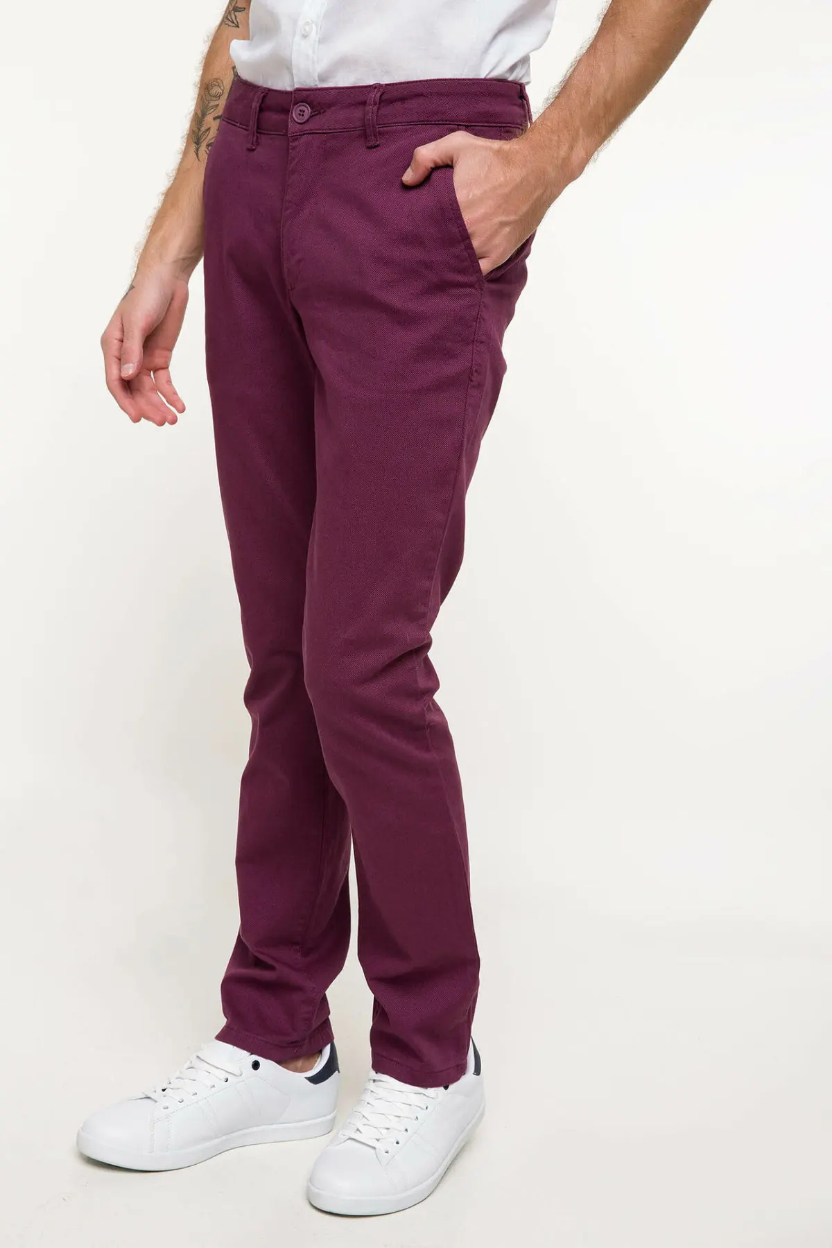 

DeFacto Man Spring Purplish Red Long Pants Men Casual Straight Bottoms Male Mid-wasit Trousers-I3662AZ18SP