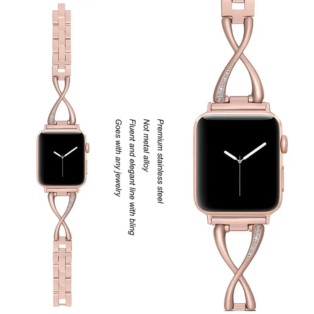 Браслет из нержавеющей стали для Apple watch band 40 мм/44 мм металлический Алмазный