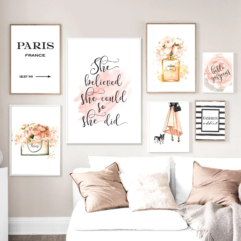  Eiffel Tower Wall Art for Women Room Decor for Teen Girls  Flower Girl Dress Wall Decorations Handbag Canvas Prints Pictures for Wall  Decor Bedroom Bathroom Artwork Set of 4,8x10 In 