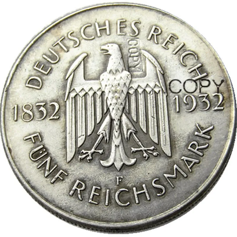 Германия набор 1932-A-D-E-F-G-J(6 шт) 5 рейхsmark посеребренные копии монет