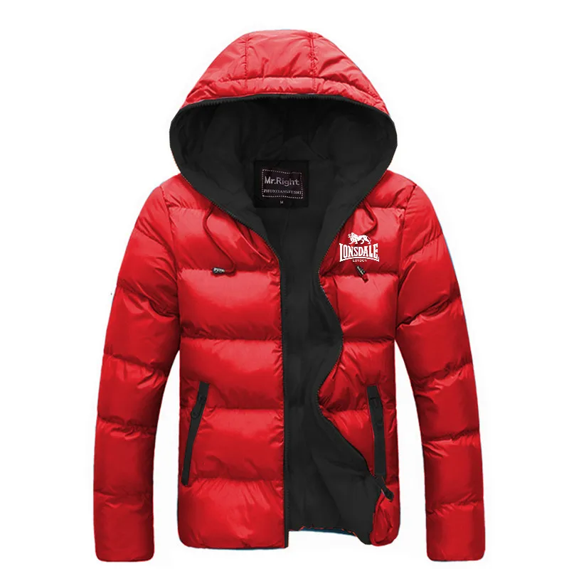 Red-B Мужские куртки, зимняя повседневная верхняя одежда LONSDALE с принтом, ветровка Jaqueta Masculino, приталенные модные пальто с капюшоном для мужчин - Цвет: Red-B