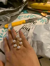 Anillo chapado en oro para mujer, elegante perla de imitación, anillos de apertura ajustables