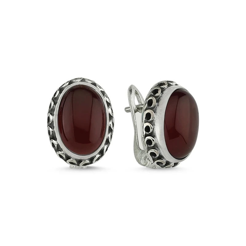 

Silver 925 Sterling Red Agate Stone Handwork Earrings