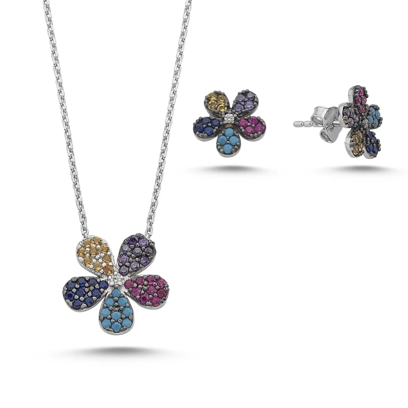

Silver 925 Sterling Color Zircon Daisy Set