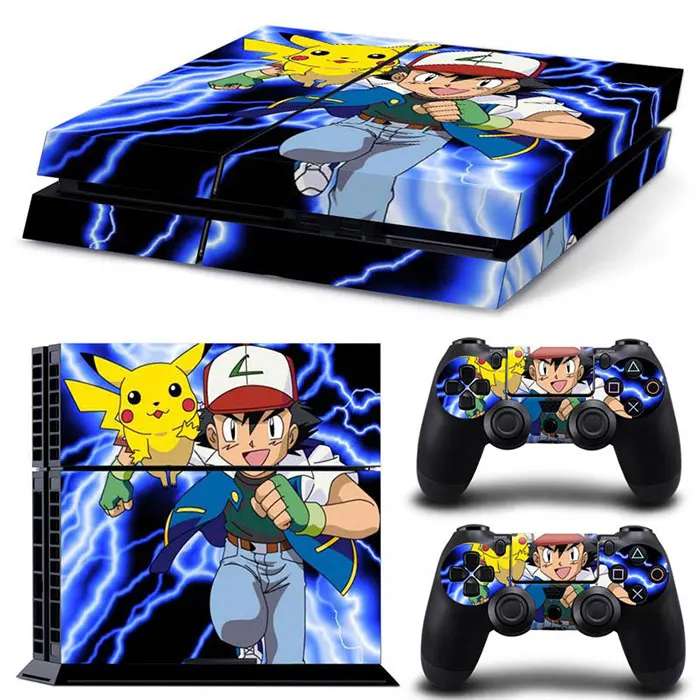 Japan Cartoon One Piece Luffy Pokemon Vinyl Skin Sticker for PS4 Slim Console and 2 Controllers Decal Cover Game Accessories