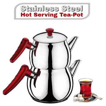 

Stainless Steel Teapot Turkish Type Tea Brewing Hot Service Serving Presentation-With 3 Different Sizes- Top and Bottom Pots Set