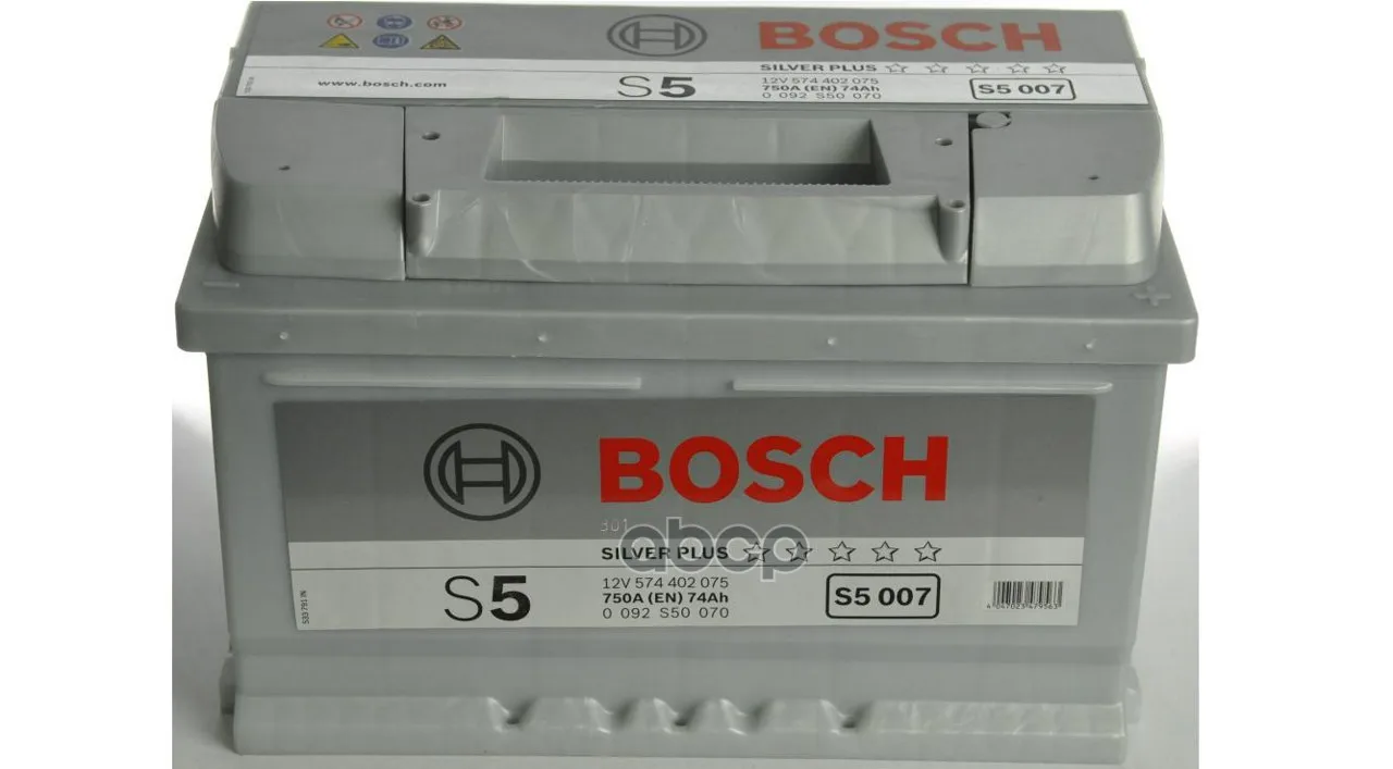Акб Bosch S5/12v 74ah 750a(D278 X D175 X H175)(-) 0092s50070 Bosch арт. 0092S50070