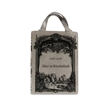 

Tiberio Dark Side RESTYLE Alice in Wonderland Book Gothic Lolita Shoulder Bag in Gray Synthetic Leather Goth Punk Rock Japan Style