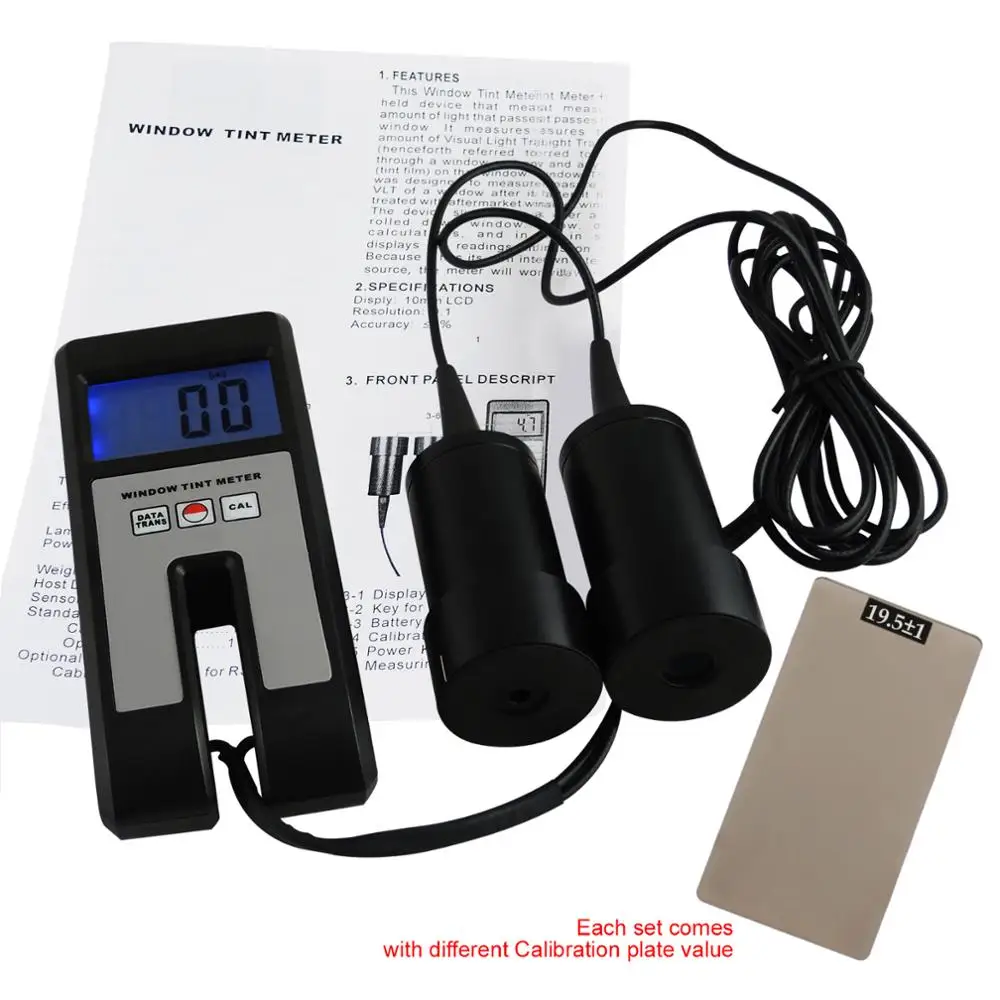 Digital Window Tint Meter Visual Light Transmission 18mm Thickness Continuous Measuring Sensor 100% Range Glass Plastic thickness gauge