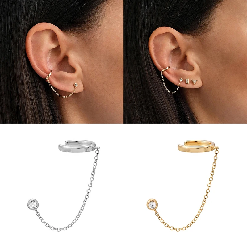 Dainty-Chain Earring Silver Elegant Women Delicate 1pcs for High-Quality Simple Handcuffs