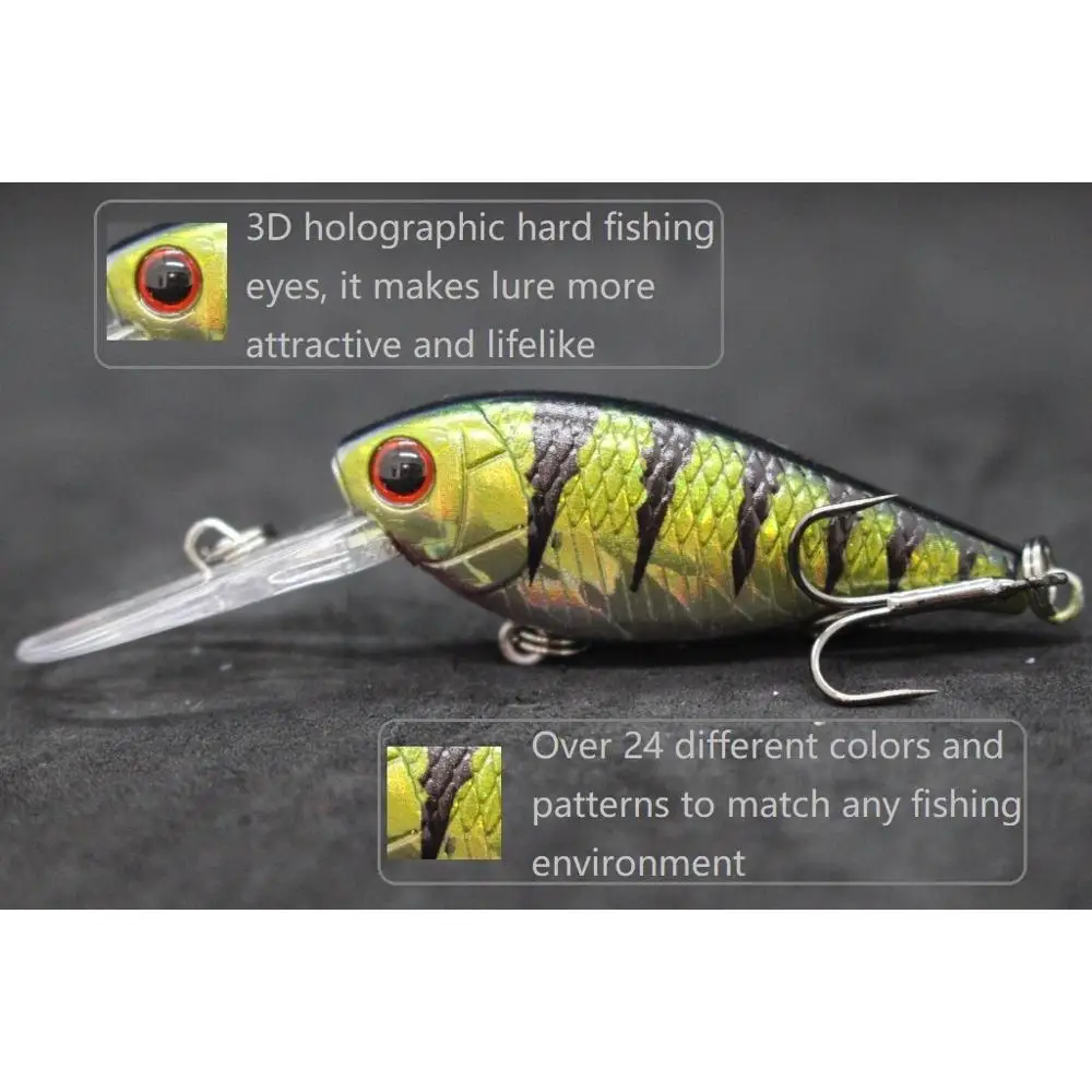 wLure 7g 5cm Lightweight Deep Water Diver 3-4 Meters Tight and Fast Wobble Epoxy Coating Treble Hooks Crankbait Lure C549