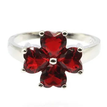 

13x13mm Elegant SheCrown New Arrival Created Red Blood Ruby Ladies Engagement Silver Rings