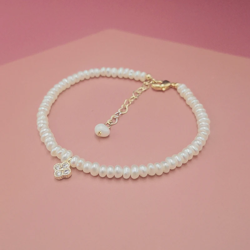 Пресноводный жемчужный браслет "Четырехлистный Клевер"