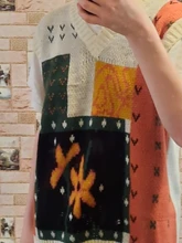 Woherb-suéter Harajuku para mujer, Chaleco de estilo coreano Vintage estampado con cuello en V, jerséis sin mangas de punto para mujer, otoño 2021