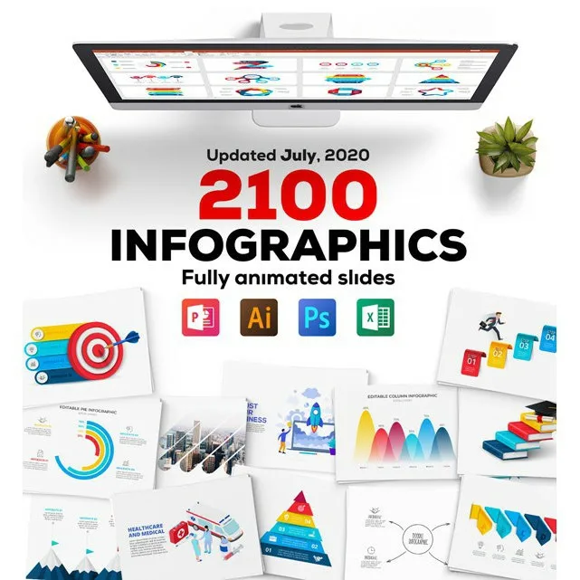 Plantillas de PowerPoint multiusos, 2100 unidades
