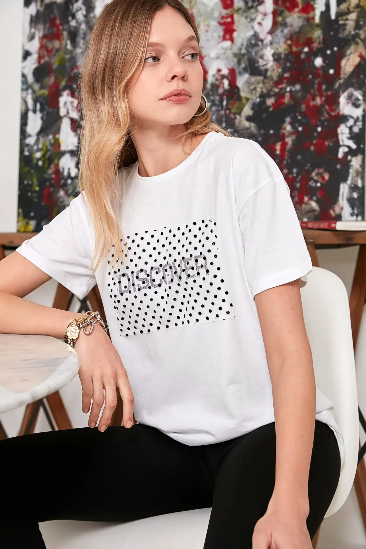 

Trendyol Tulle Detailed Embroidered Boyfriend Knitted T-Shirt TWOSS20TS0552