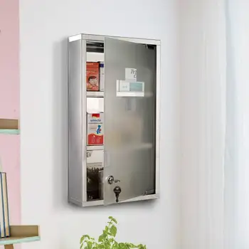 

Wardrobe Kit Medicine Cabinet First Aid Stainless Steel 3 Shelves Box Wall Hanging with Cerra